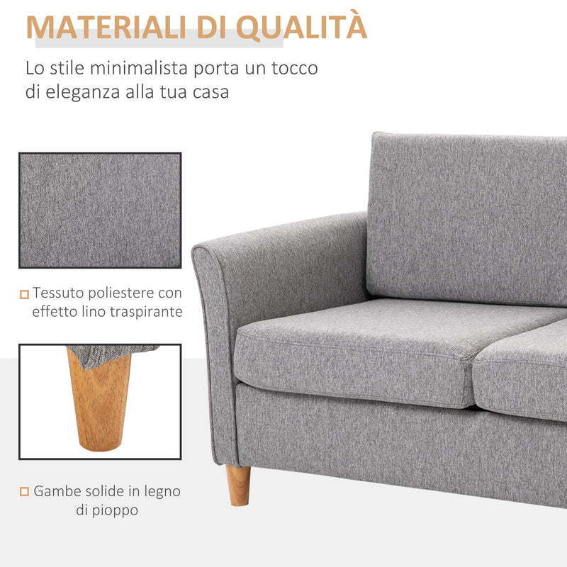 Divano 2 Posti 65x141x78 cm in Legno e Tessuto Lino  Grigio
