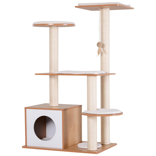 Albero Tiragraffi per Gatti con Cuccia 83x75x120 cm in Corda e Sisal Giallo e Bianco sconto