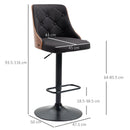 Set 2 Sgabelli da Bar 47,5x50x93,5-116 cm Seduta  in Lino Poliestere Nero e Noce