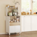 Credenza Mobile per Microonde 60x40x131 cm Mensole con Retro Aperto in Legno Bianco      