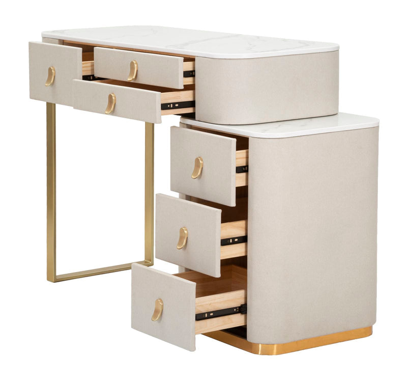 Consolle Trucco da Camera Beauty 120x75x40 cm in Legno MDF e Metallo Crema/Oro