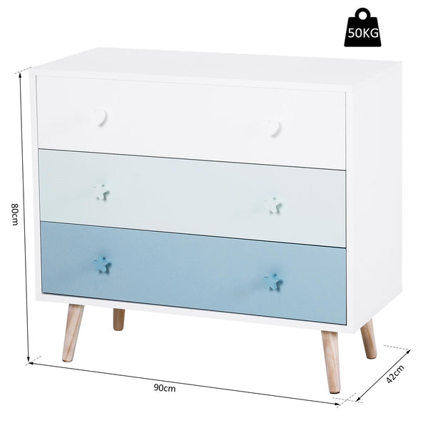 online Cassettiera con 3 Cassetti in Legno di Pino 90x42x80 cm  Bianco e Blu