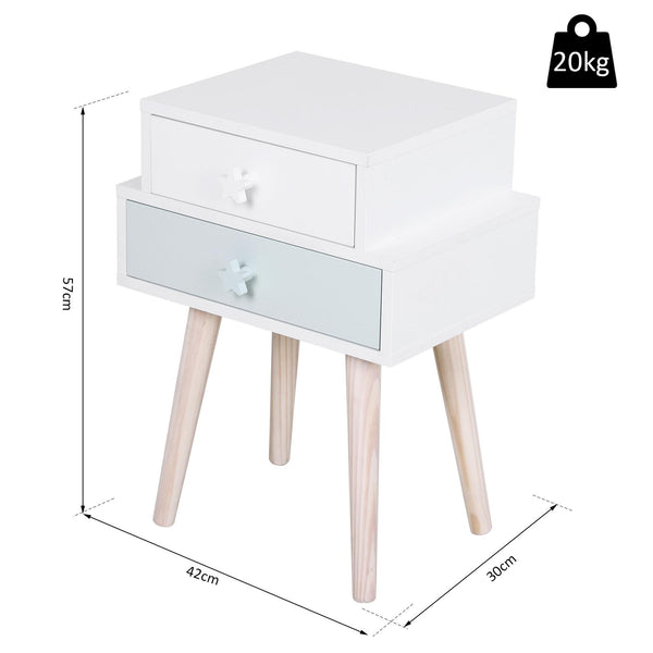 online Comodino con 2 Cassetti in Legno MDF 42x30x57 cm  Bianco e Blu