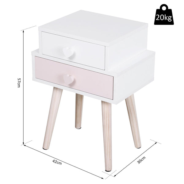 sconto Comodino con 2 Cassetti in Legno MDF 42x30x57 cm  Bianco e Rosa
