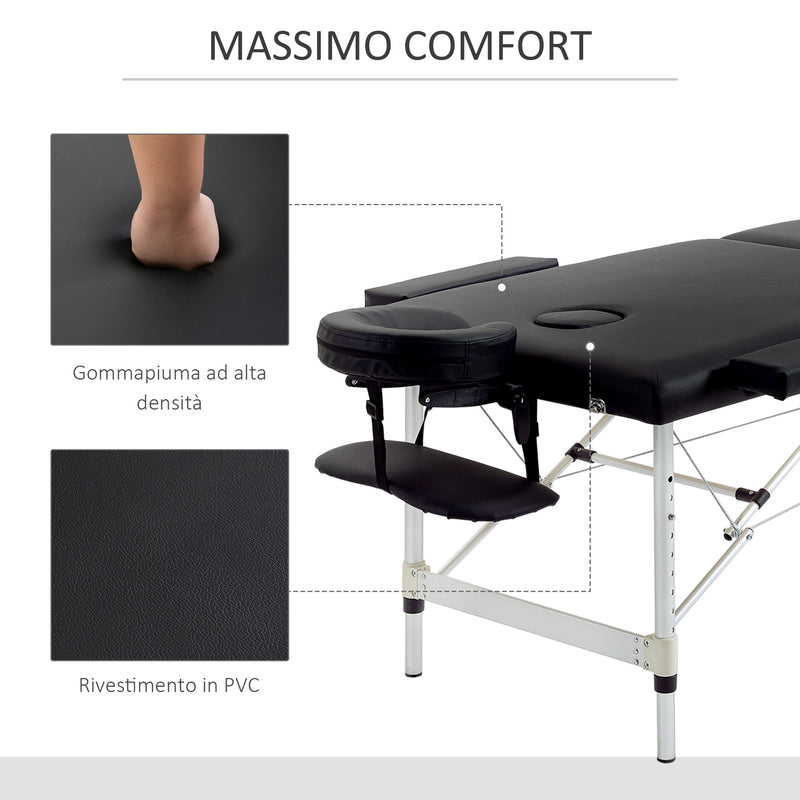 Lettino da Massaggio Fisioterapia 1 Snodo 185x70,1x80 cm in Legno  Nero
