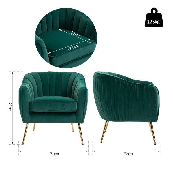 acquista Poltona Imbottita in Velluto 71x72x73 cm Gambe in Metallo  Verde
