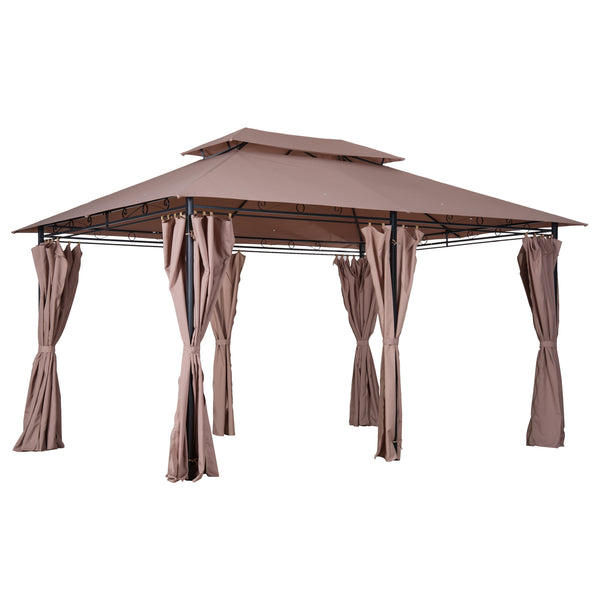 sconto Gazebo da Giardino 4x3m in Acciaio Doppio Tetto Cachi