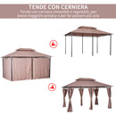 Gazebo da Giardino 4x3m in Acciaio Doppio Tetto  Cachi