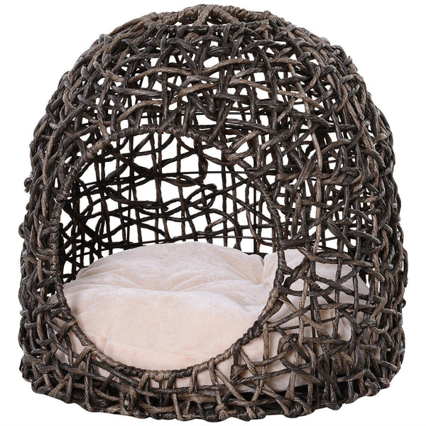 Cuccia in PVC Effetto Vimini per Gatti Ø49x46 cm con Cuscino  Marrone online