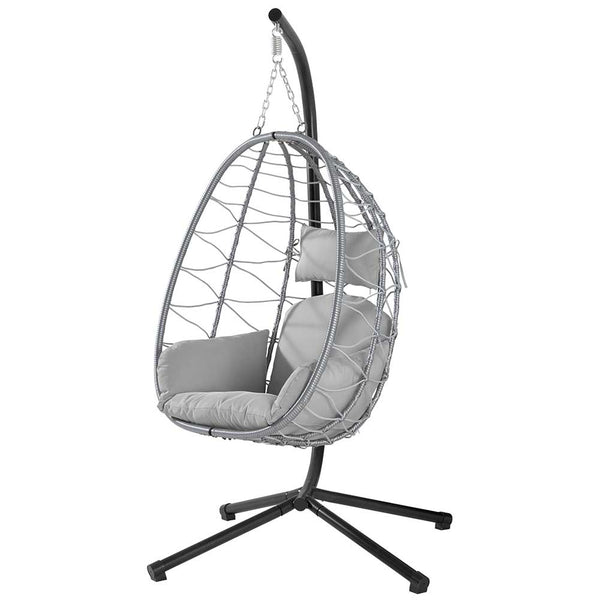 Poltrona Sospesa Giardino Sedia Dondolo Amaca Pensile Rannat e Metallo Grigio acquista