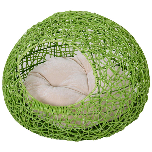 Cuccia in PVC Effetto Rattan per Gatti Ø56x40 cm con Cuscino  Verde sconto