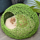 Cuccia in PVC Effetto Rattan per Gatti Ø56x40 cm con Cuscino  Verde
