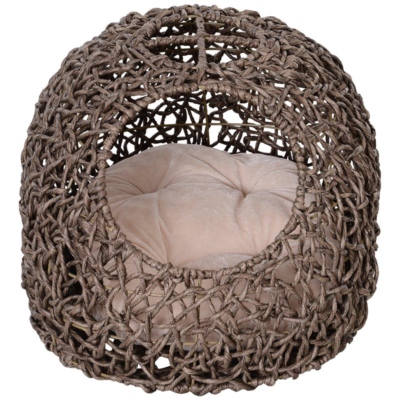 Cuccia in PVC Effetto Rattanper Gatti 66x48x39 cm con Cuscino  Corda