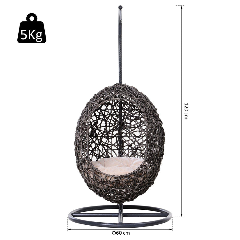 Cuccia Amaca in PVC Effetto Rattan per Gatti Ø60x120 cm con Cuscino  Caffè