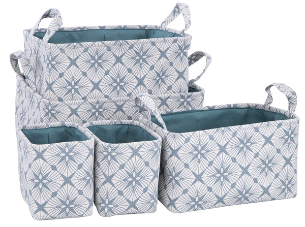 Set 5 Cestini Portatutto con Manici in Poliestere Azzurro e Bianco prezzo
