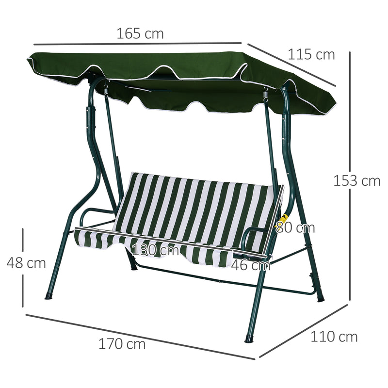 Dondolo 3 Posti da Giardino 170x110x153 cm  Swivel Verde e Bianco