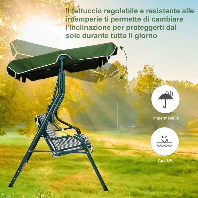 Dondolo 3 Posti da Giardino 170x110x153 cm  Swivel Verde e Bianco
