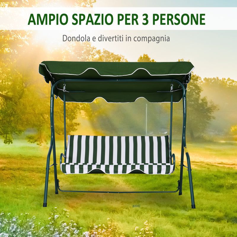 Dondolo 3 Posti da Giardino 170x110x153 cm  Swivel Verde e Bianco