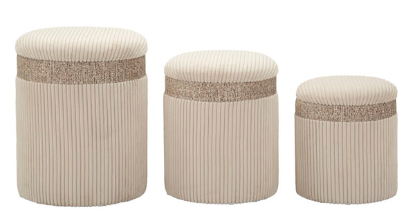online Puff con Contenitore Cortina Crema Set 3 Pz Ø40,5x49,5 cm - Ø35x42 cm - Ø31x38 cm in MDF e Spugna e Poliestere Crema