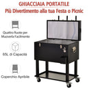 Ghiacciaia Portatile 65L con Calcio Balilla e 4 Ruote in Acciaio  Play 'n Drink Nero
