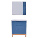 Mobile Bagno 80 cm con Lavabo e Specchio in MDF Holland Blu