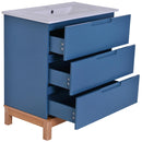 Mobile Bagno 80 cm con Lavabo e Specchio in MDF Holland Blu