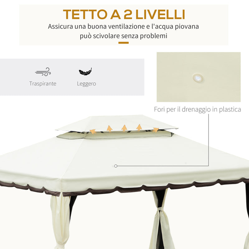 Gazebo da Giardino 3x4 m con Zanzariere e Doppio Tetto  Klaus Bianco Crema