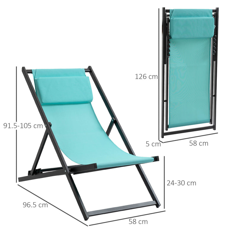 Set 2 Sedie Sdraio Pieghevoli in Alluminio 96,35x58x91,5 cm  Rex Azzurro