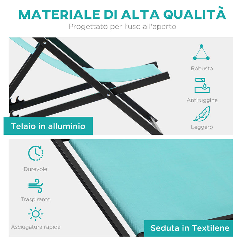 Set 2 Sedie Sdraio Pieghevoli in Alluminio 96,35x58x91,5 cm  Rex Azzurro