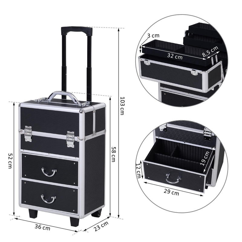 Trolley Porta trucchi Professionale Nero 36x23x58-103 cm  Style