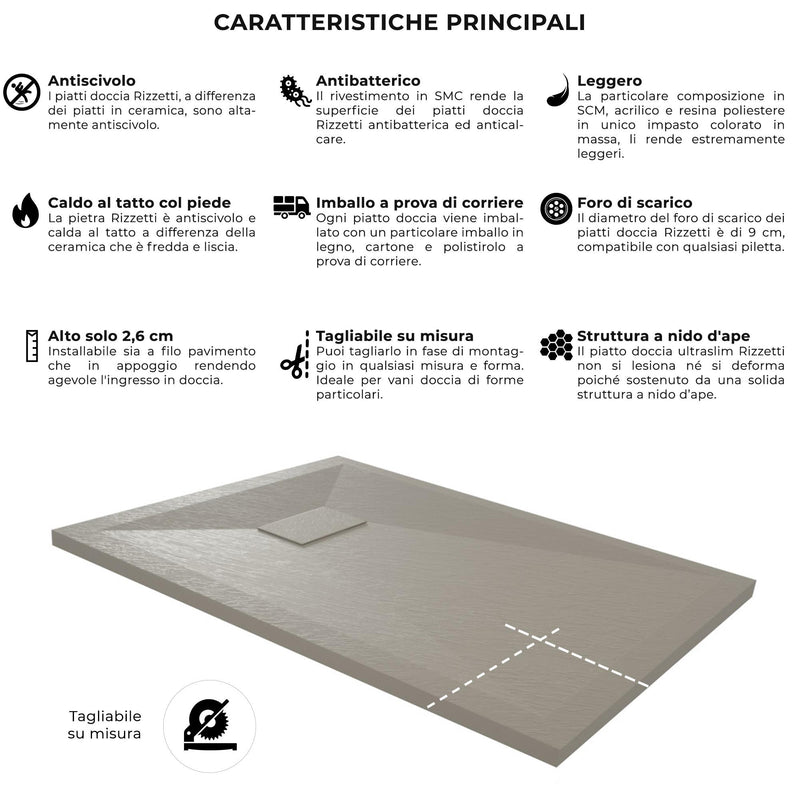 Piatto Doccia Effetto Pietra Rizzetti Muse Ardesia Marrone Varie Misure