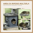 Tiragraffi per Gatti Albero con Lettino e Casetta 60x48x92 cm in Sisal e Peluche Grigio  