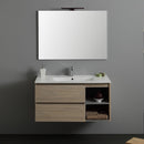 Mobile Bagno Sospeso 90 cm Lavabo 2 Ante con Colonna e Specchio Rizzetti Santos Rovere