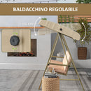 Dondolo 3 Posti con Tettuccio Inclinabile 200x125x175 cm in Acciaio e Textilene Beige e Marrone