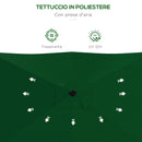 Ombrellone da Giardino Rettangolare 200x300 cm Inclinabile con Apertura a Manovella in Alluminio e Poliestere Verde      