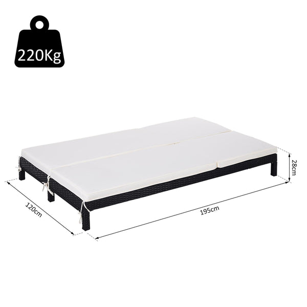 acquista Lettino Prendisole da Giardino Matrimoniale in Rattan Nero e Bianco