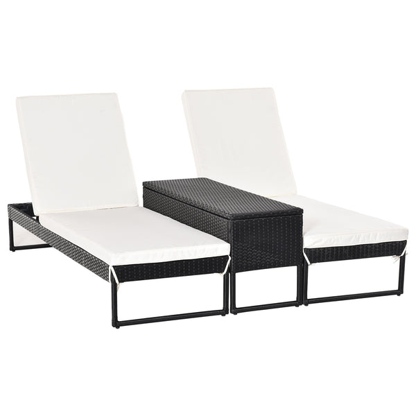 Set 2 Lettini Prendisole con Tavolino in Rattan  Nero e Bianco online