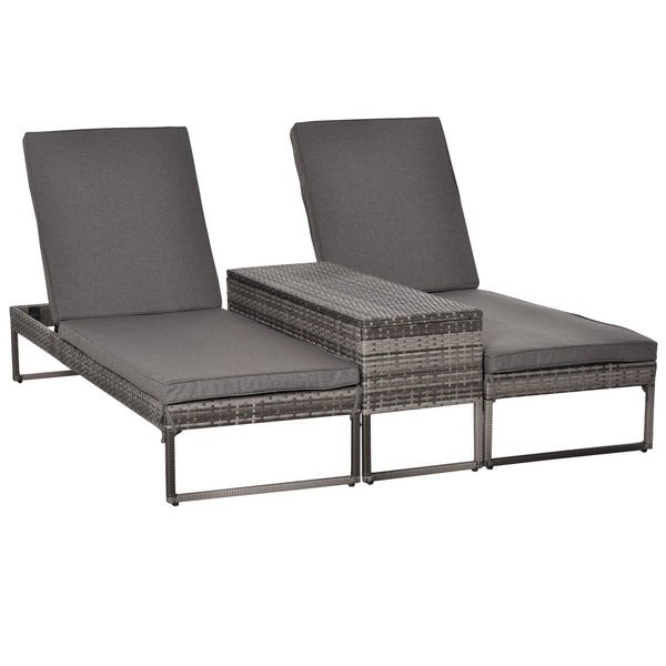 sconto Set 2 Lettini Prendisole con Tavolino in Rattan Grigio