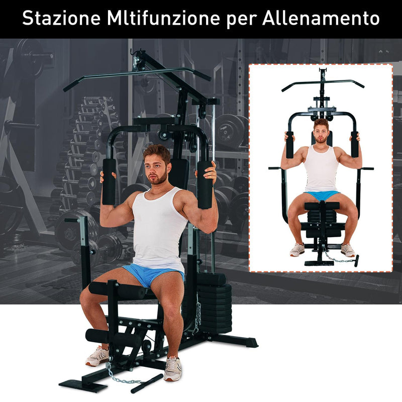 Stazione Multifunzione 156x113x205 cm per Allenamento in Acciaio  Nera