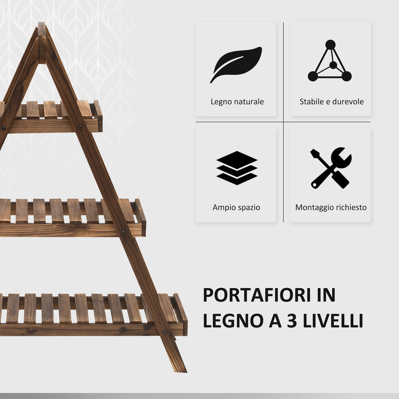 Portapiante Fioriera 3 Livelli 86x28x100 cm Piramide in Legno di Abete Rosso 