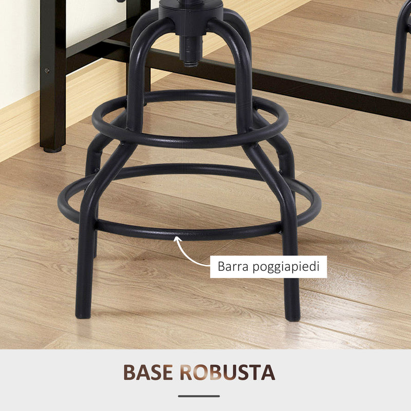 Sgabello Girevole Regolabile in Metallo e Legno di Pino  Nero e Marrone