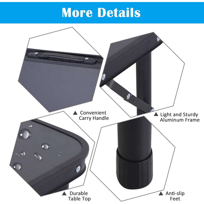 Tavolo da Campeggio Picnic Pieghevole Regolabile in Alluminio 120x60x68 cm  Grigio e Nero