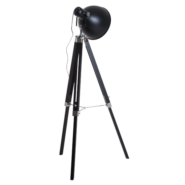 sconto Lampada da Terra Tripode in Legno e Paralume in Metallo Altezza 102/152cm  Nero