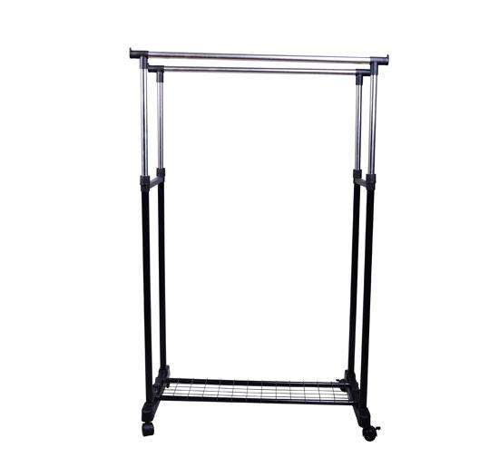 Stender Doppio Porta Abiti in Acciaio con Ruote 80x43x155 cm  Nero