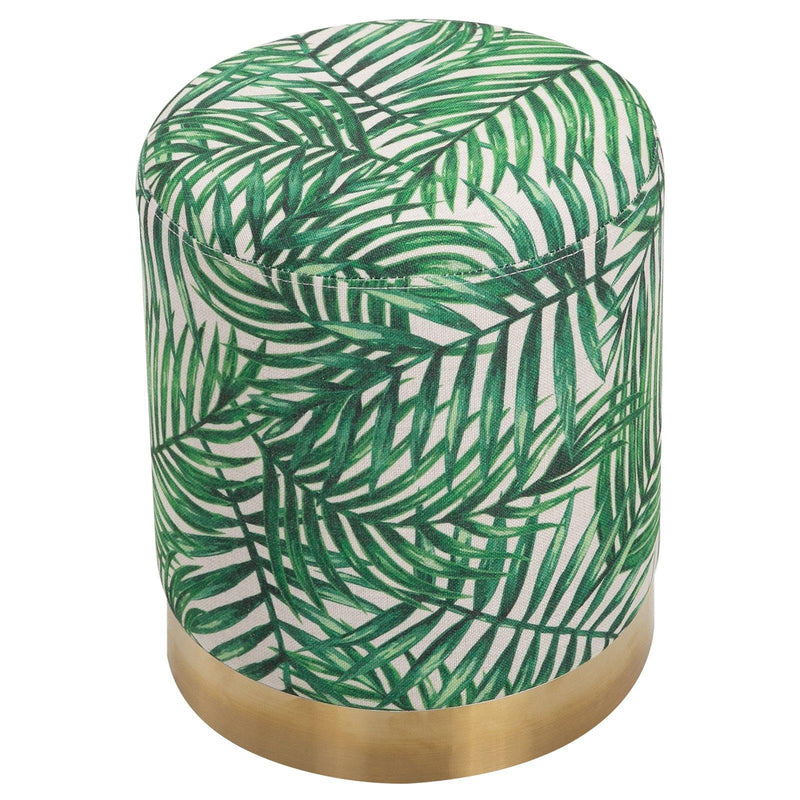 Pouf Poggiapiedi Ø36x42 cm in Velluto  Fantasia Jungle e Oro