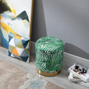 Pouf Poggiapiedi Ø36x42 cm in Velluto  Fantasia Jungle e Oro