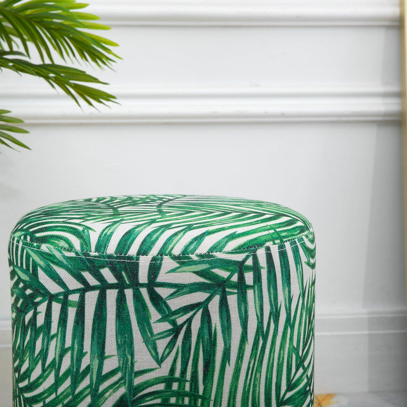 Pouf Poggiapiedi Ø36x42 cm in Velluto  Fantasia Jungle e Oro