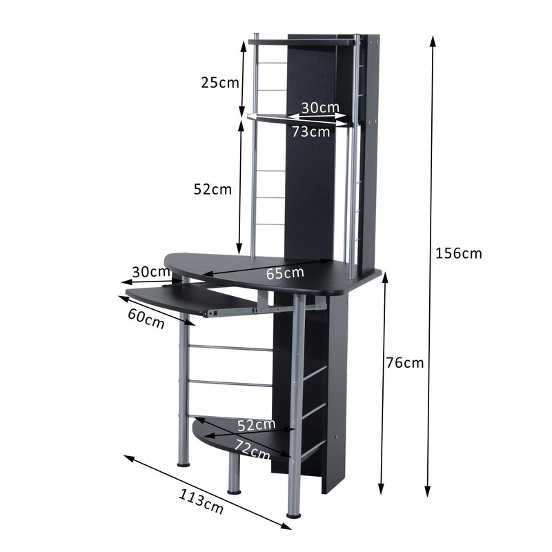 Scrivania da Ufficio ad Angolo Porta PC in MDF e Ferro 113x65x158 cm  Nera