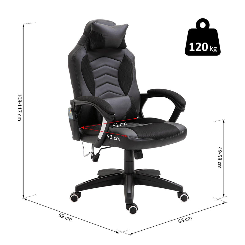 Sedia da Gaming Ergonomica Massaggiante Riscaldante in Similpelle  Nera
