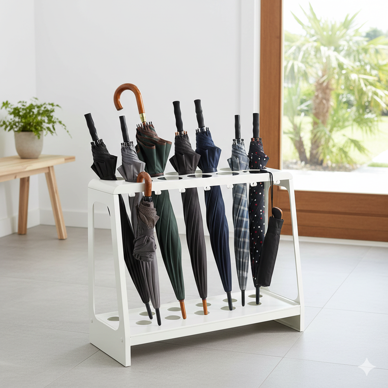 Portaombrelli Design Moderno Rettangolare Capienza 17 Ombrelli in Acciaio Bianco